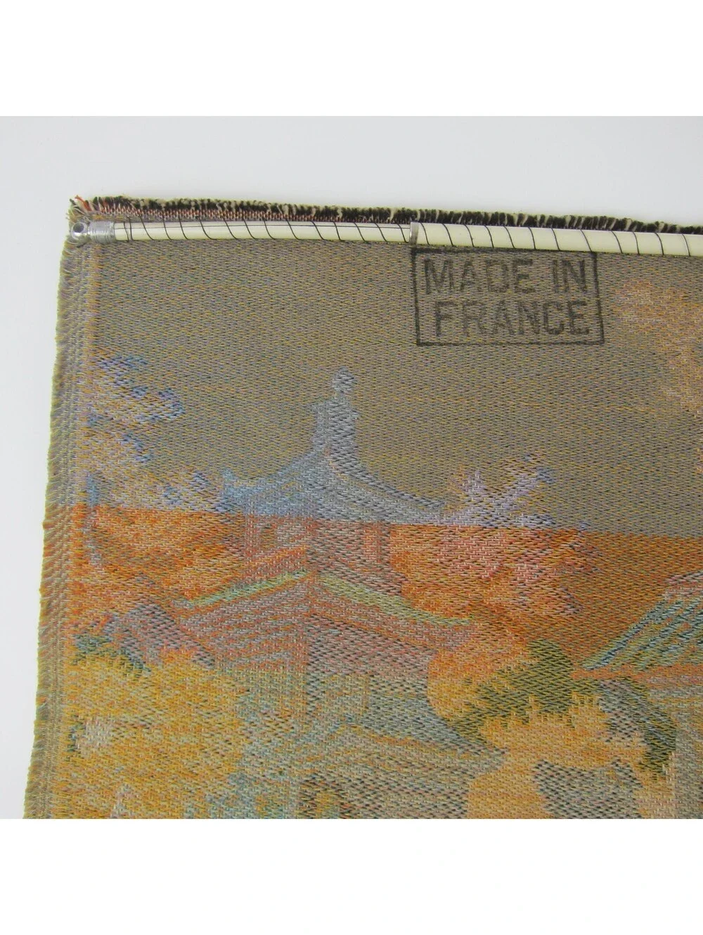 Vintage French Tapestry Japanese Geisha Parasol Cart Pagoda with Rod 25 x 19